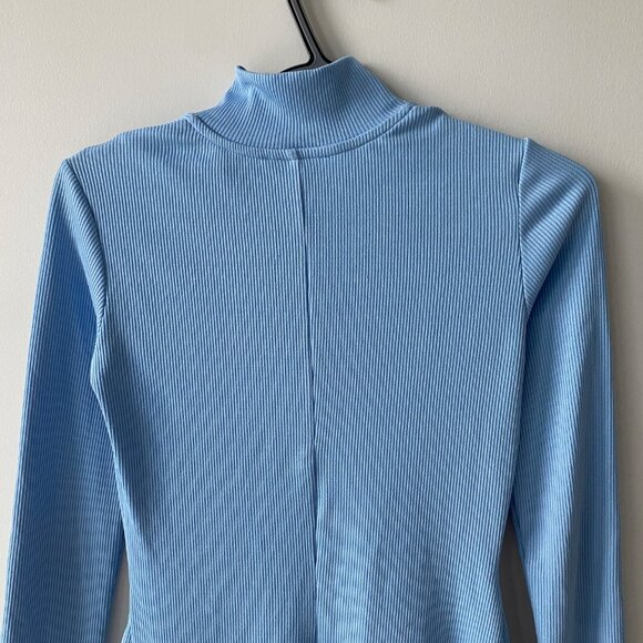 Zara Light Blue Ribbed Long Sleeve Dress - Picture 7 of 7